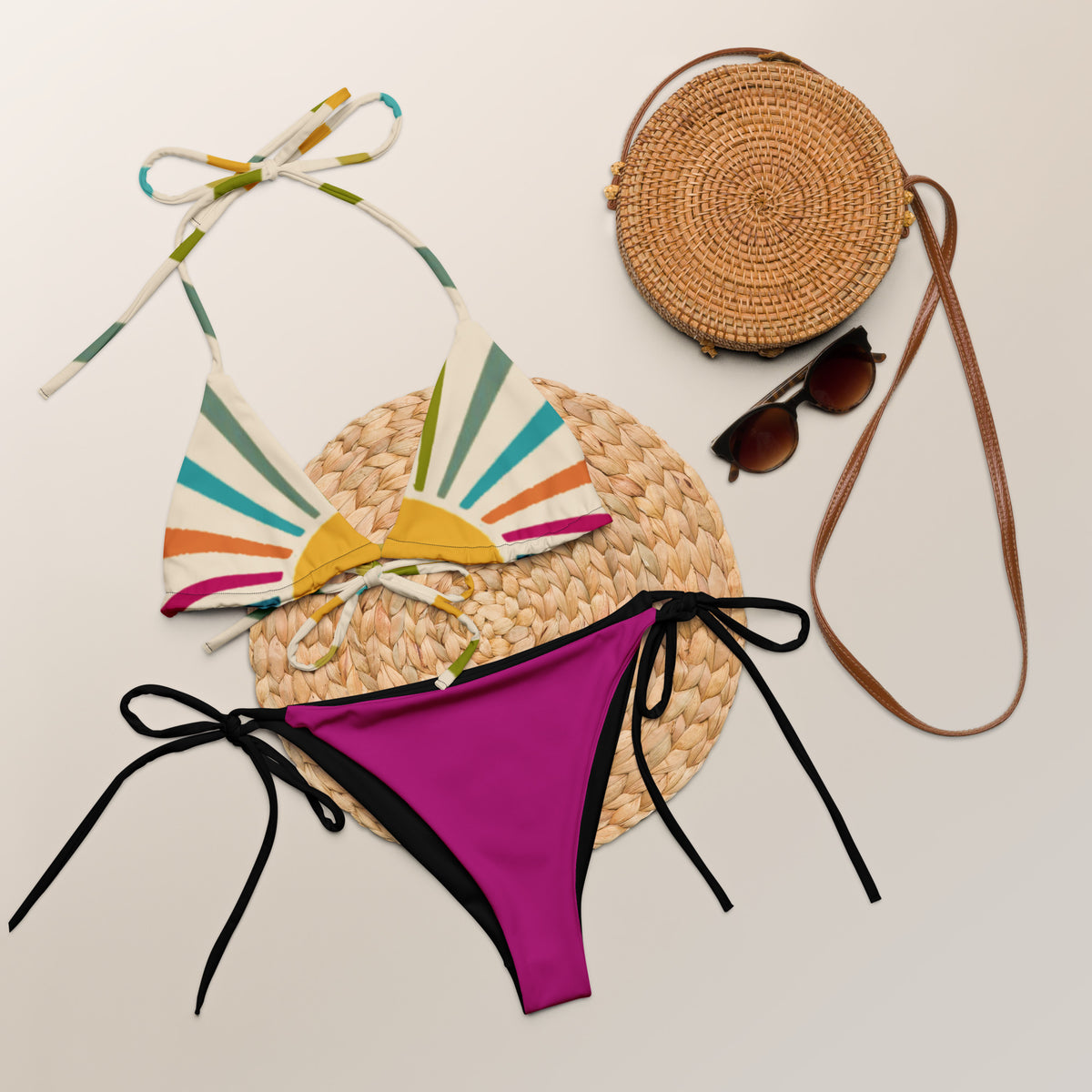 Eco Retro Sunshine Hot Pink Recycled String Bikini