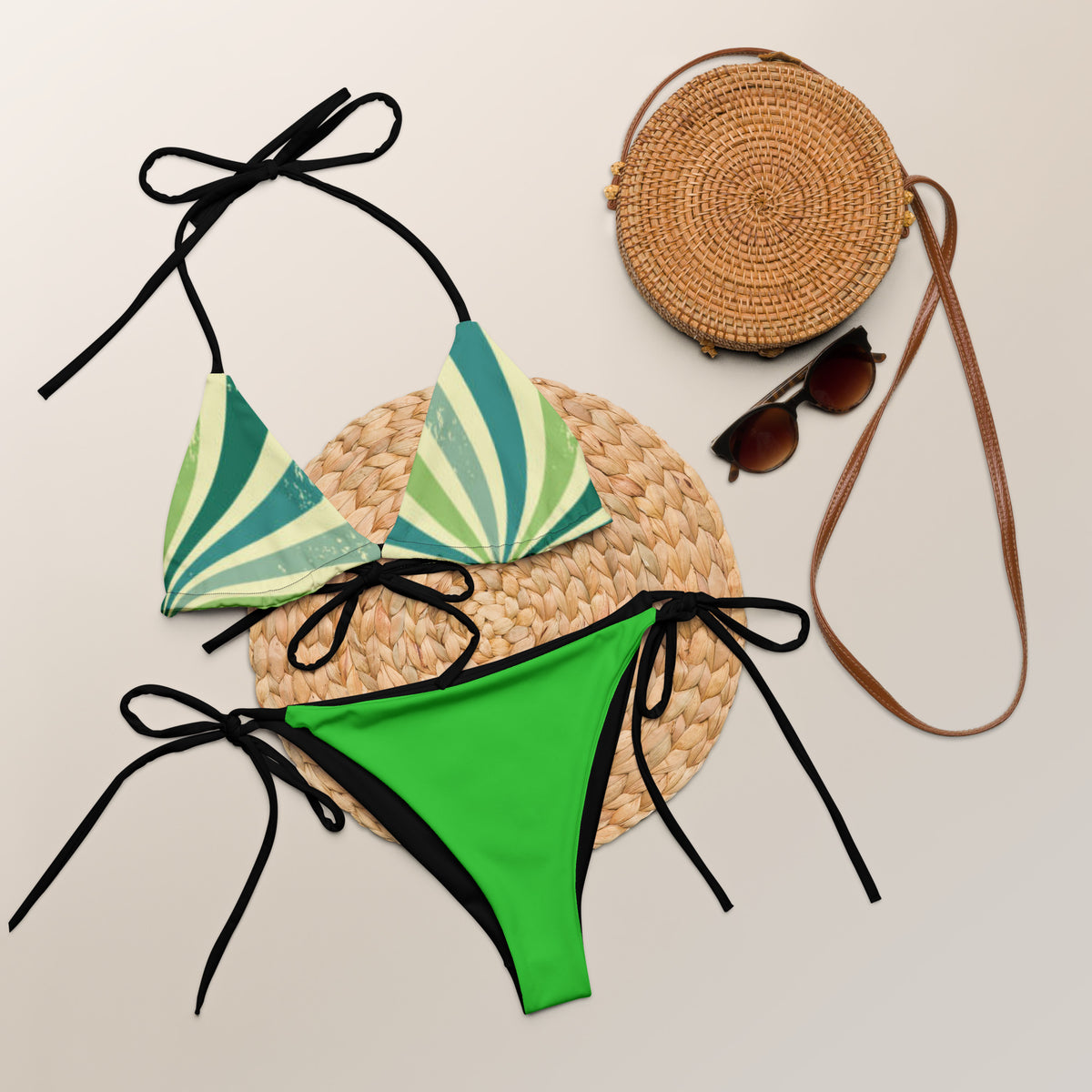 Eco Distressed Lime Green Recycled String Bikini