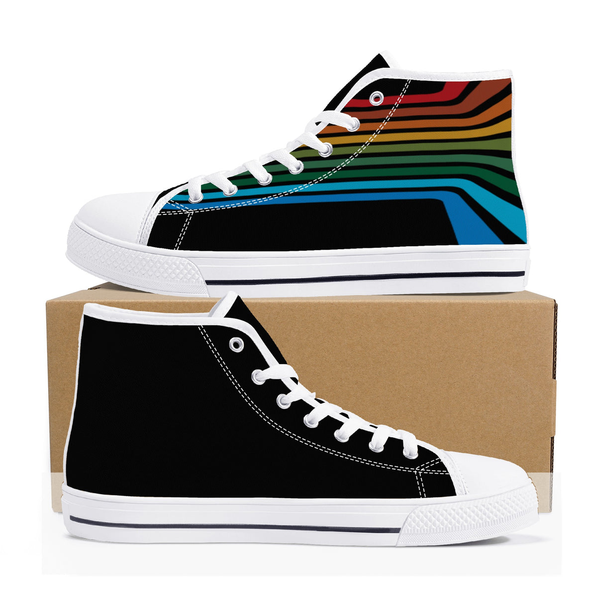 Retro Color Bars - Women&#39;s High Top Canvas Shoes - Area F Island Clothing