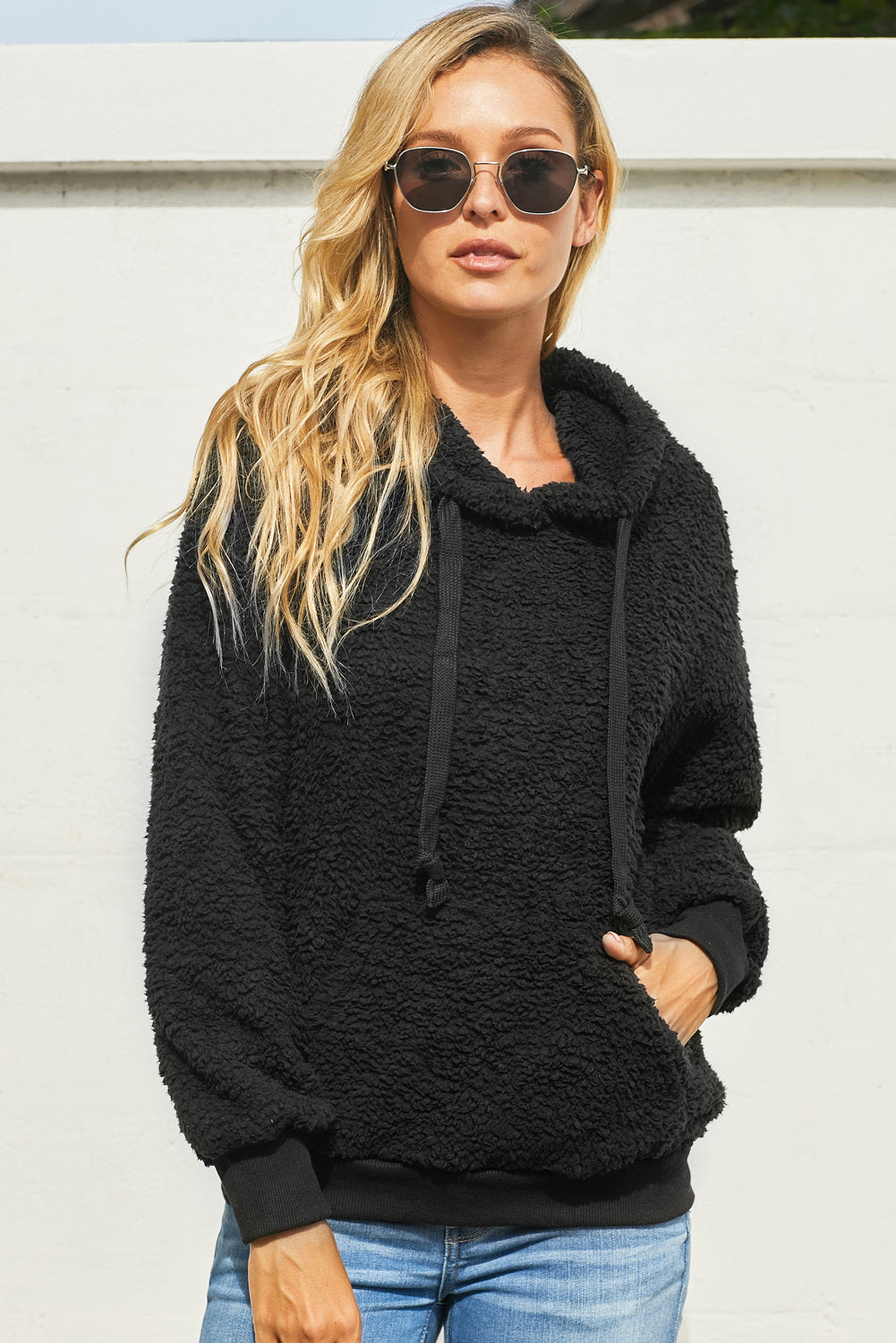Drawstring Sherpa Hoodie with Pocket - Area F Island Clothing