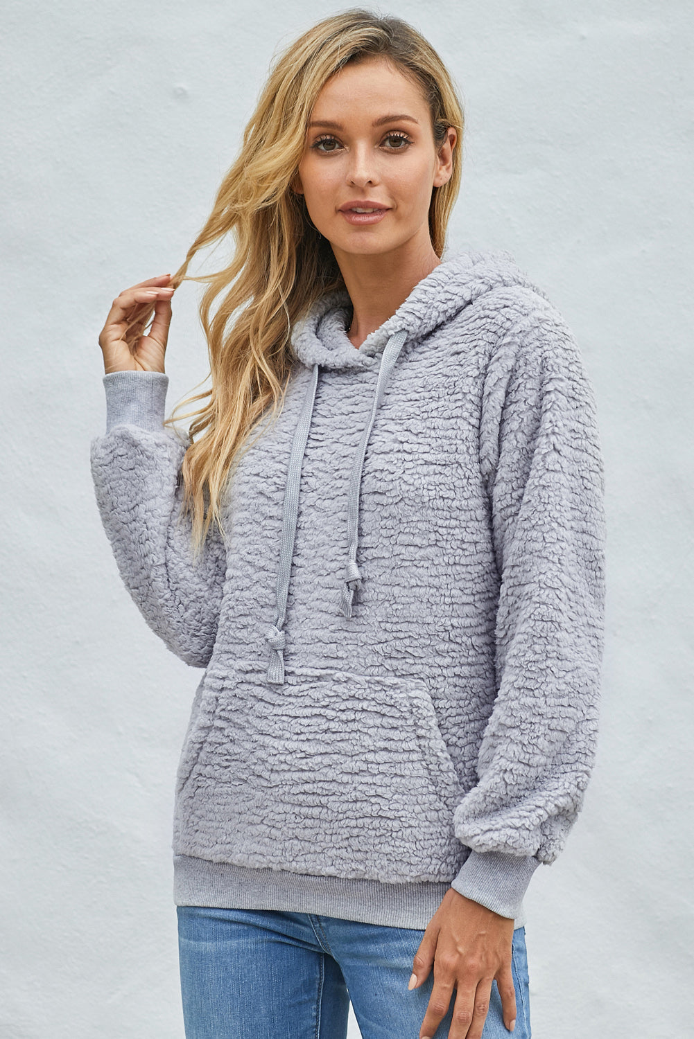 Drawstring Sherpa Hoodie with Pocket - Area F Island Clothing