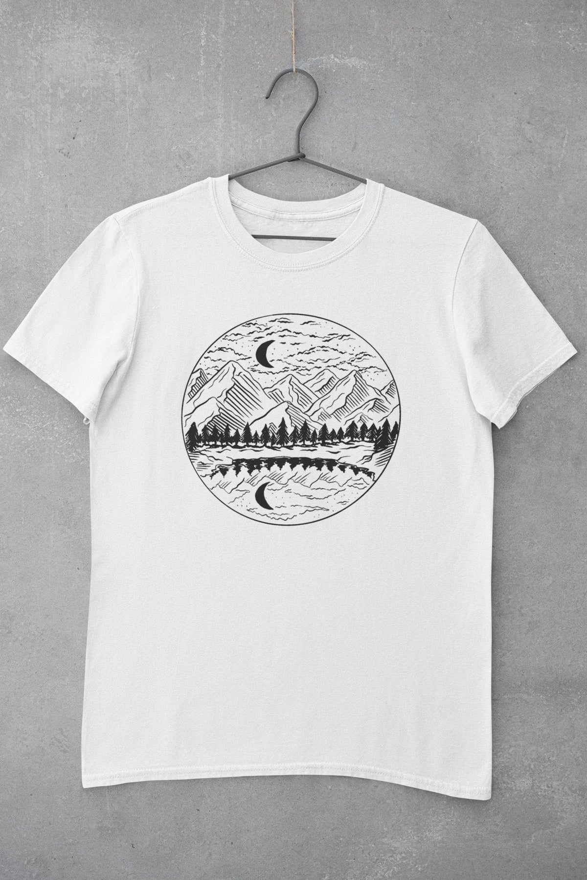 Forest Mountain Moon TShirt - Unisex Custom Tee - Area F Island Clothing