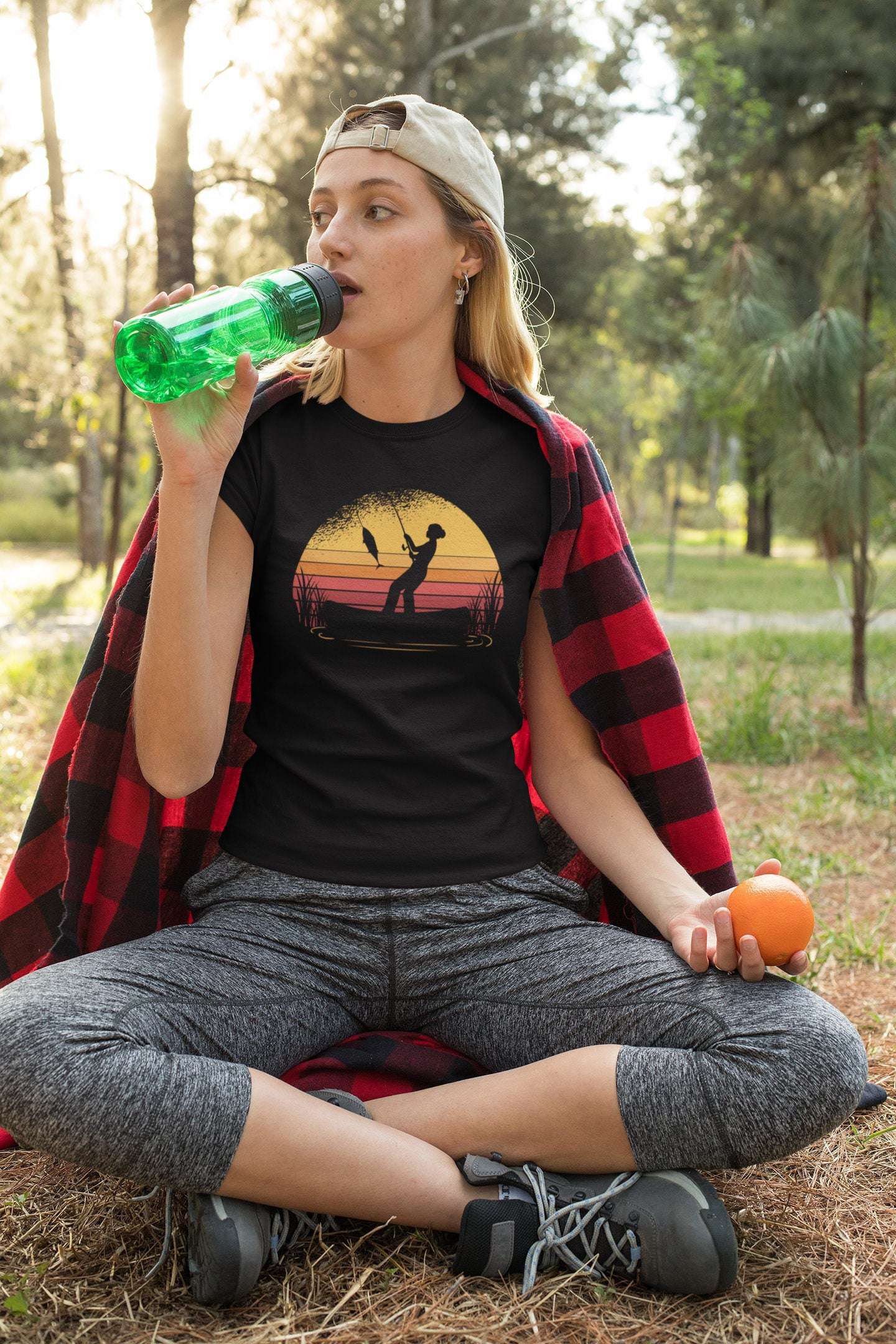 Fishing Vintage Sunset Women's Custom TShirt - Area F Island Clothing