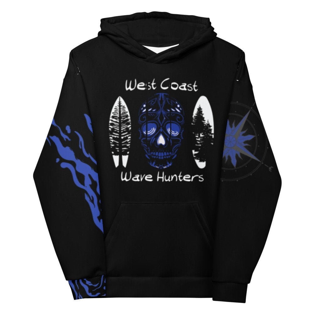 West Coast Vancouver Island Wave Hunters Surf Skull Unisex Hoodie - Area F Island Clothing