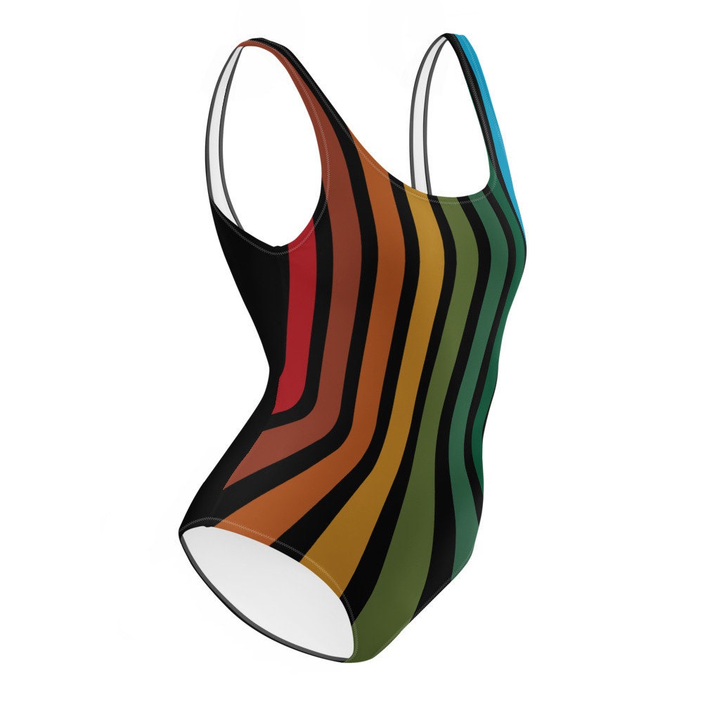 Retro Vintage Style Color Bar One-Piece Swimsuit - Area F Island Clothing
