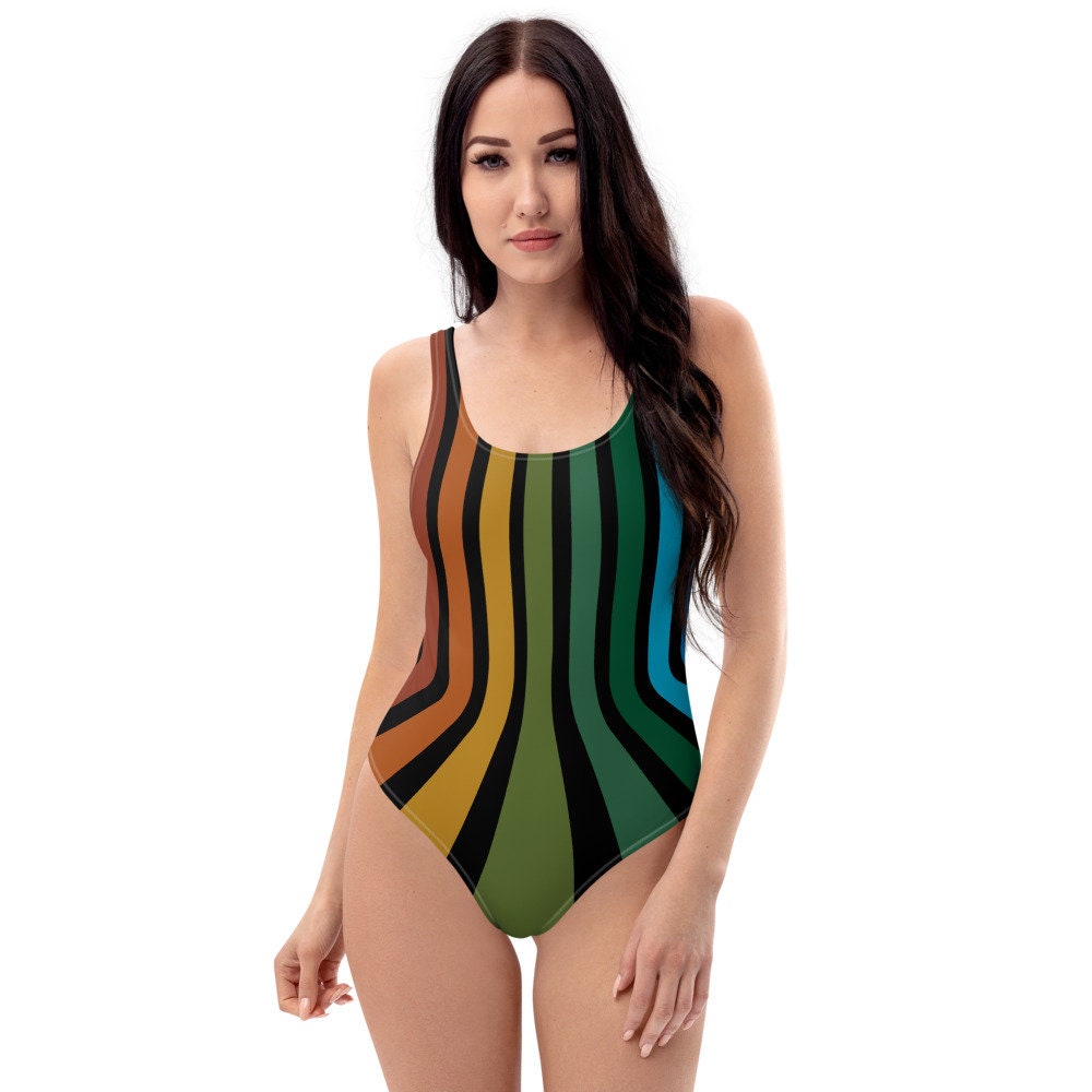 Retro Vintage Style Color Bar One-Piece Swimsuit - Area F Island Clothing
