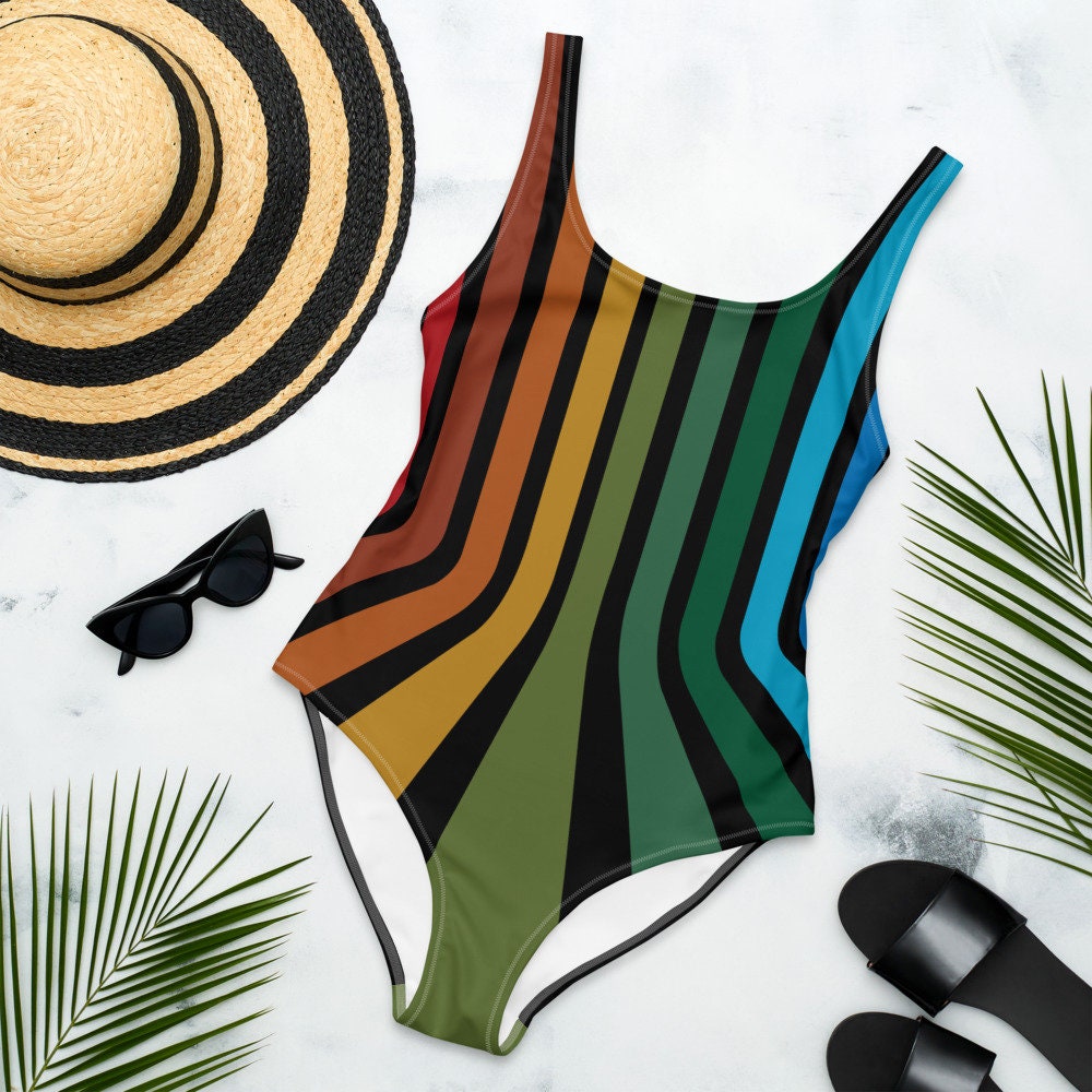 Retro Vintage Style Color Bar One-Piece Swimsuit - Area F Island Clothing