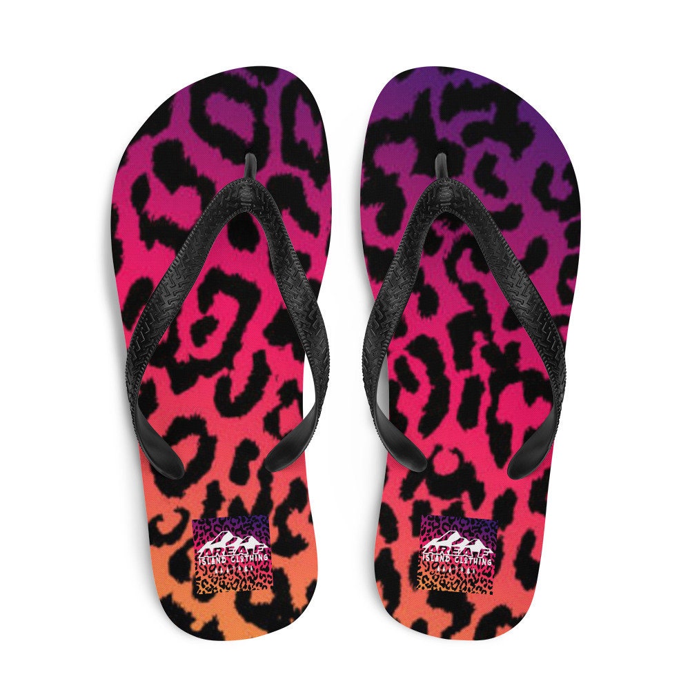 Vintage Retro Style Hot Pink Leopard Print Flip Flops - Area F Island Clothing