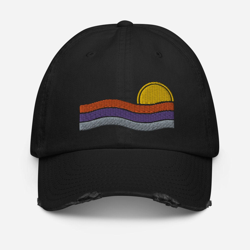 Embroidered Distressed Sun Baseball Cap - Area F Island Clothing