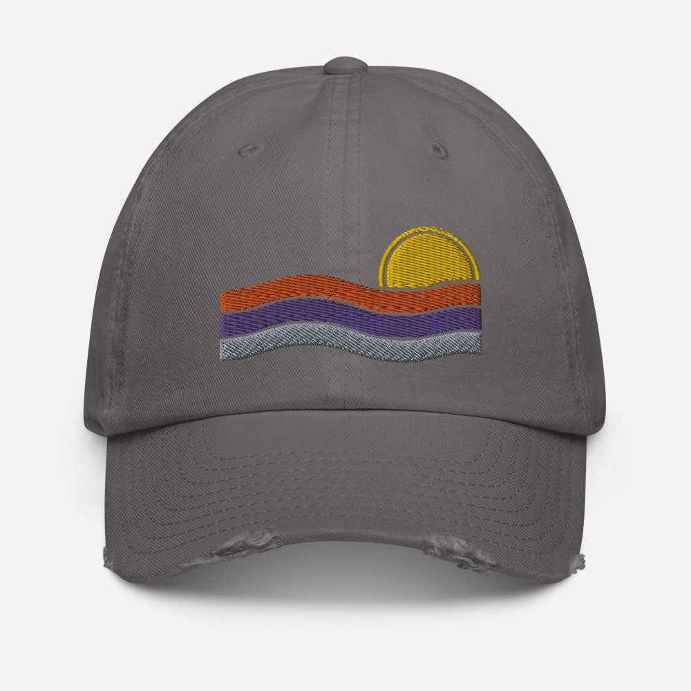 Embroidered Distressed Sun Baseball Cap - Area F Island Clothing