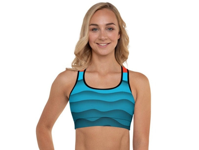 Blue Wave Ocean Padded Sports Bra - Area F Island Clothing