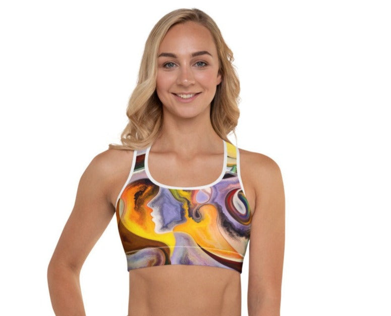 Retro Abstract Colorful Painting Padded Sports Bra - Area F Island Clothing
