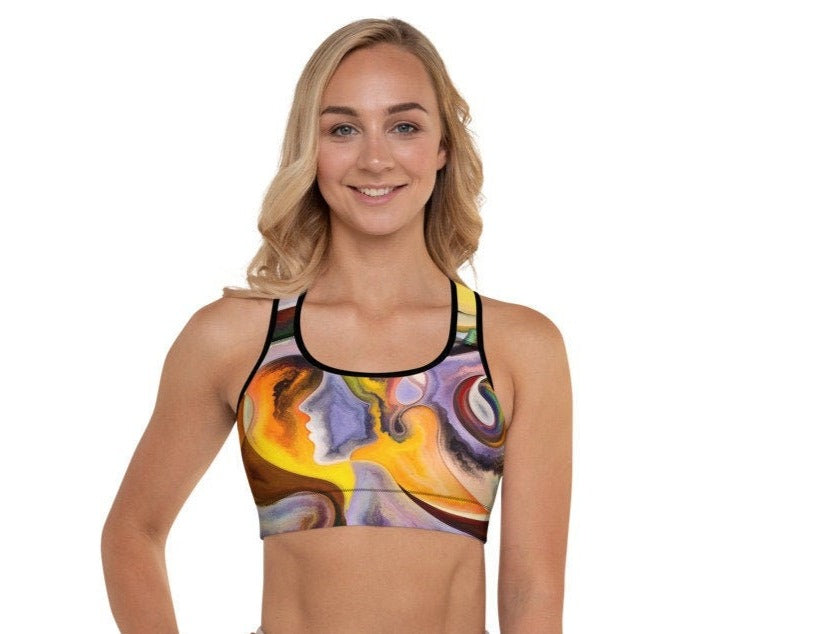 Retro Abstract Colorful Painting Padded Sports Bra - Area F Island Clothing