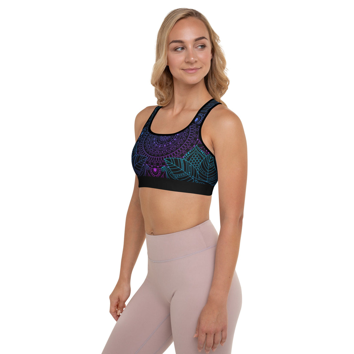 Mandala Neon Print Yoga Pilates Padded Sports Bra - Area F Island Clothing