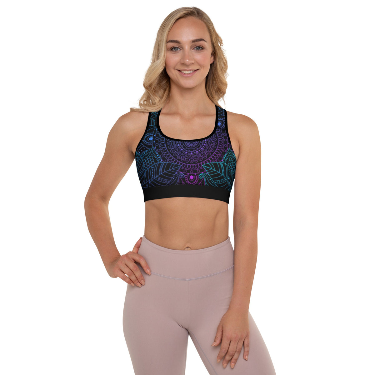 Mandala Neon Print Yoga Pilates Padded Sports Bra - Area F Island Clothing