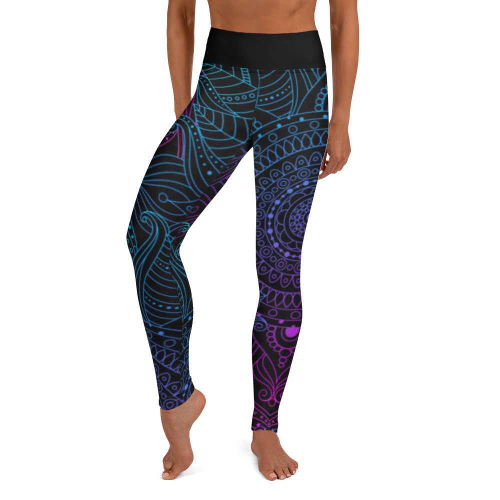 Mandala Neon Print Yoga Pilates High Waisted Leggings - Area F Island Clothing