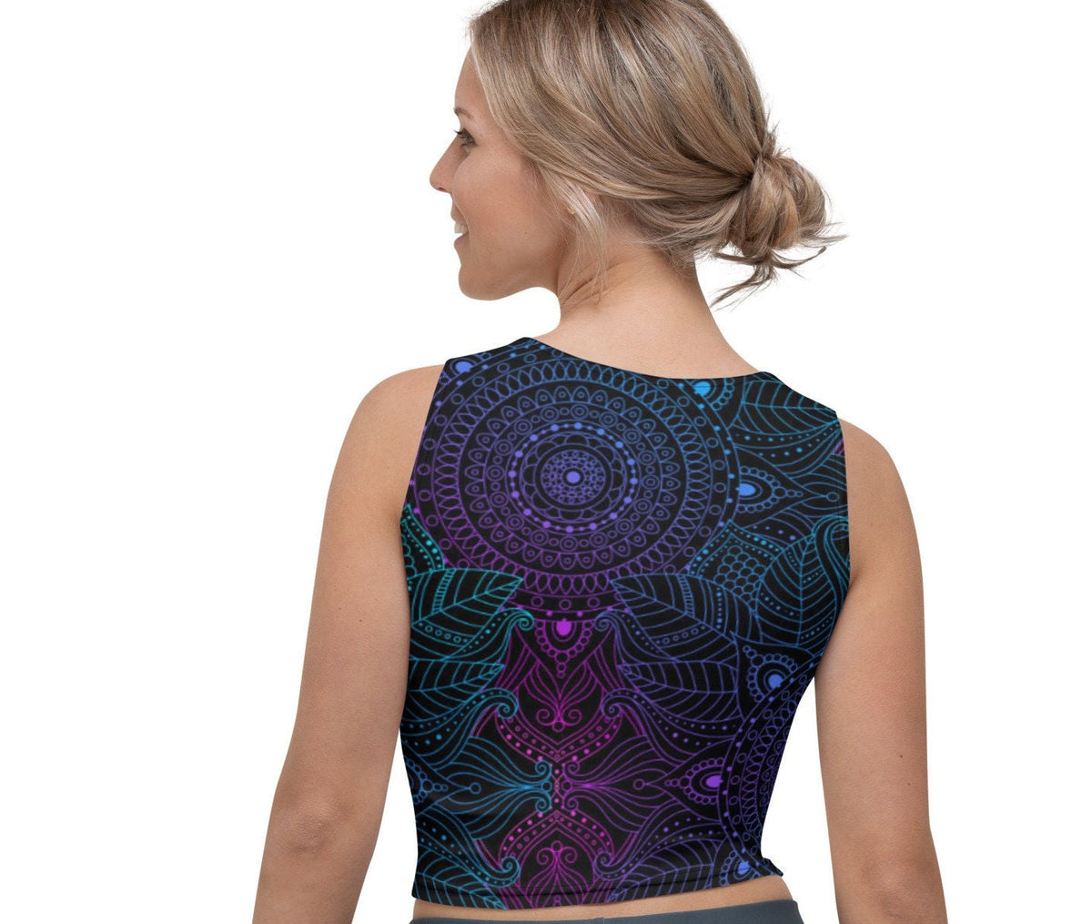 Mandala Neon Artistic Print Yoga Pilates - Crop Tank Top - Area F Island Clothing
