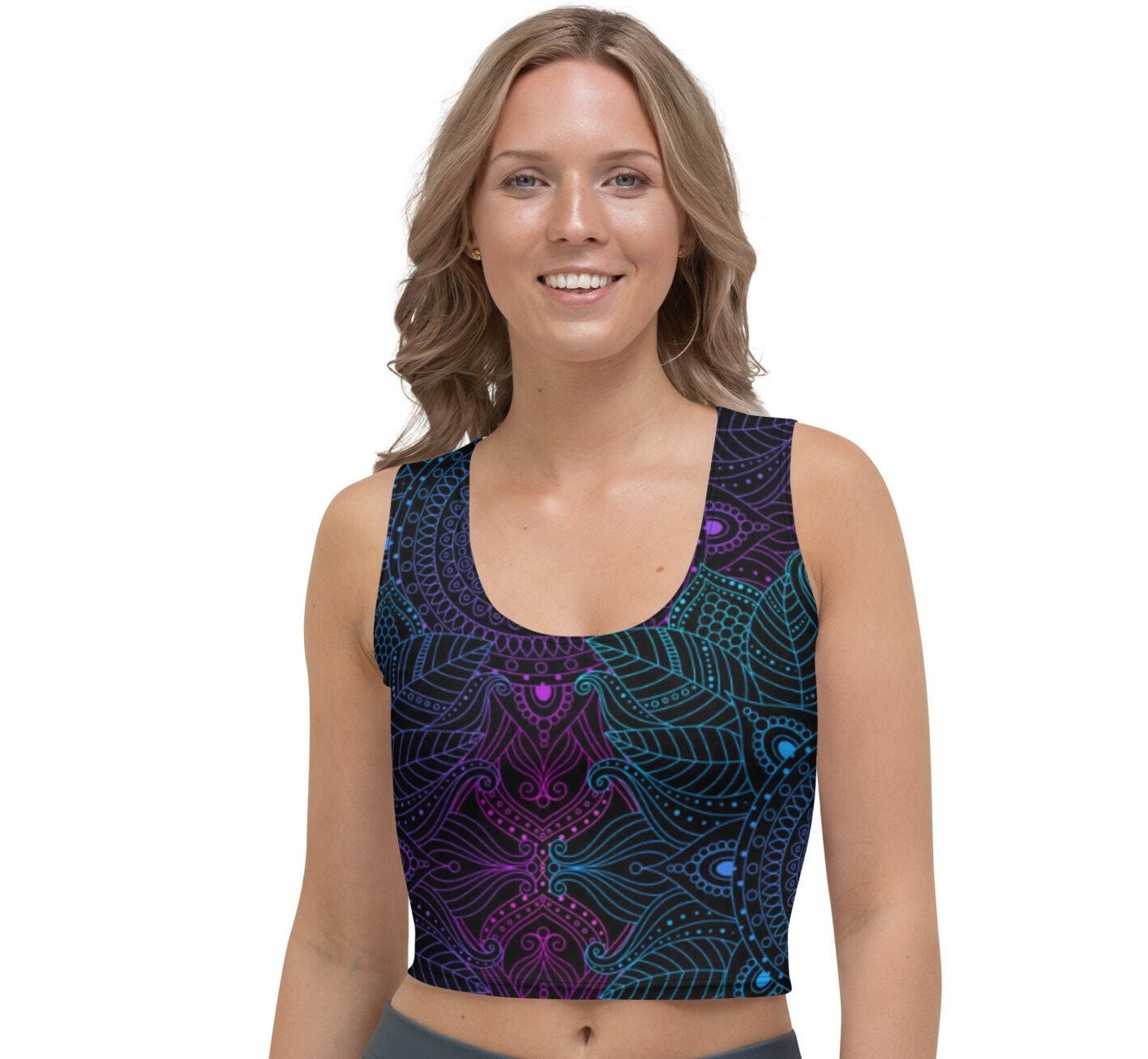 Mandala Neon Artistic Print Yoga Pilates - Crop Tank Top - Area F Island Clothing