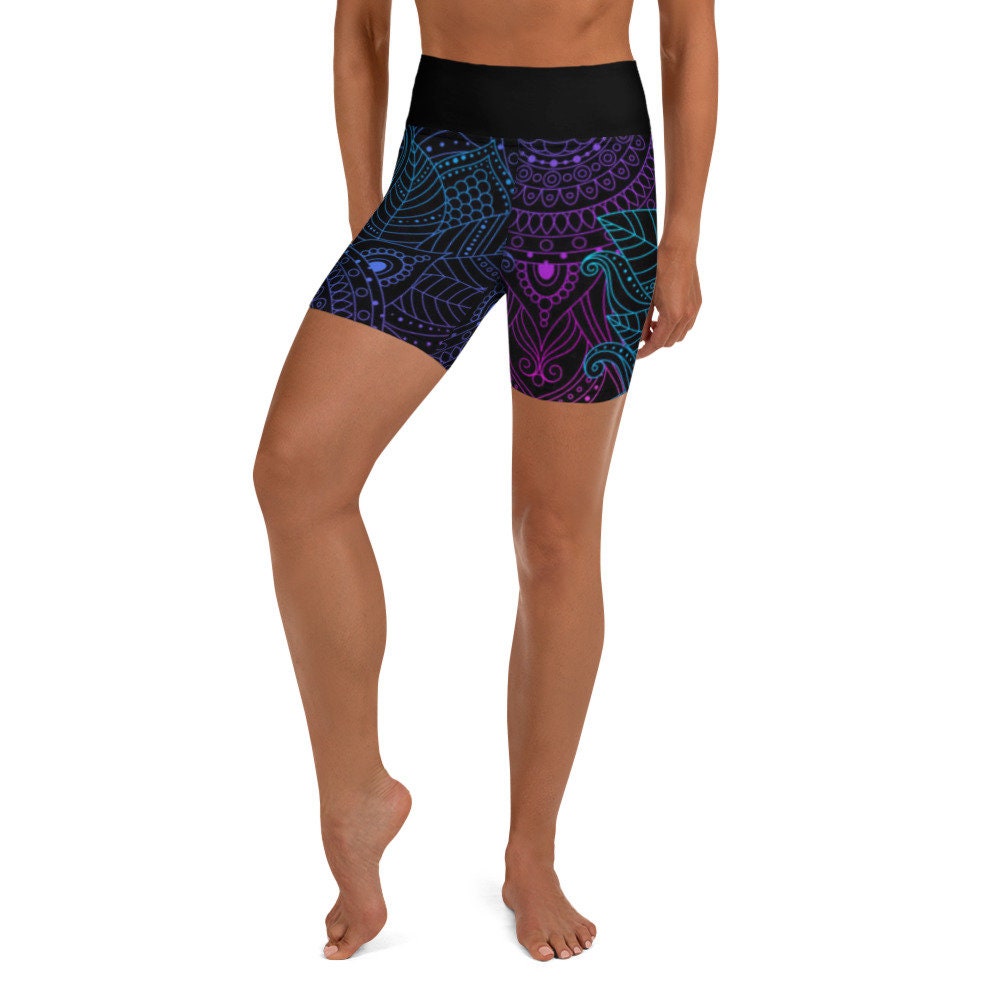Mandala Neon Print Yoga Pilates - Yoga Shorts - Area F Island Clothing