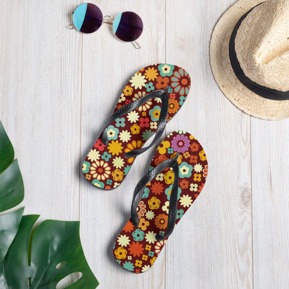 Retro Flower Pattern Flip-Flops - Area F Island Clothing