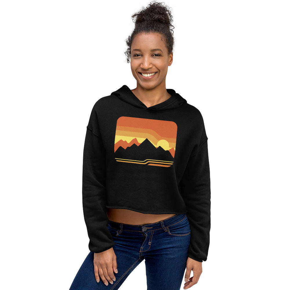 Retro Colors Sunset Mountain Crop Hoodie - Area F Island Clothing