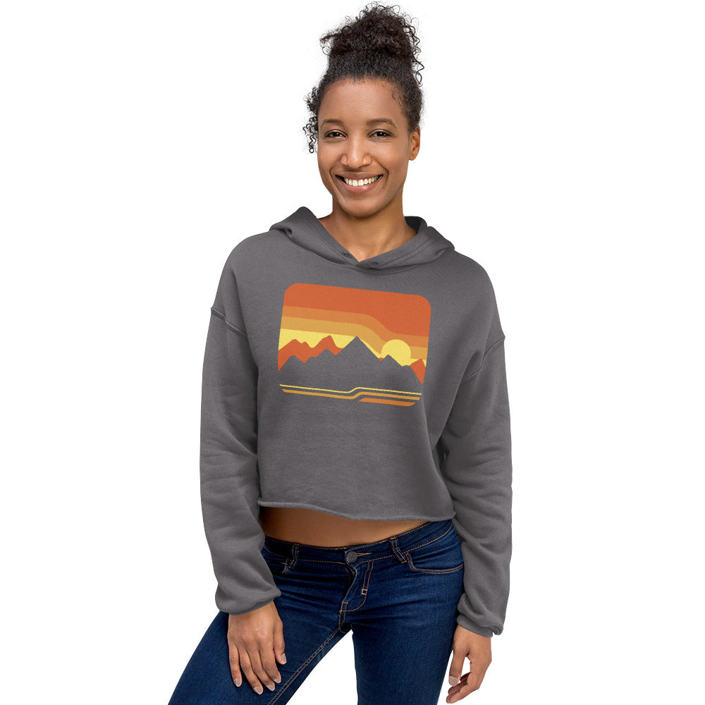 Retro Colors Sunset Mountain Crop Hoodie - Area F Island Clothing